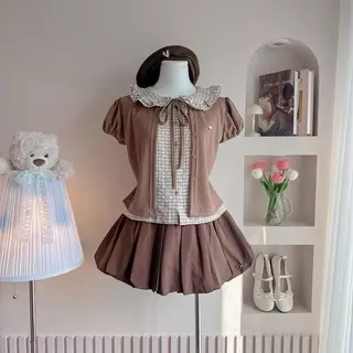 Bonny look เสื้อคอบัวแขนตุ๊กตา กระโปรงบอลลูนน
