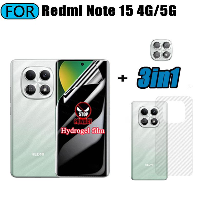 3 IN 1 Redmi Note 15 Note 15 Pro 15 Pro+ ฟิล์มไฮโดรเจลป้องกันSpy + ฟิล์มเลนส์ + ฟิล์มด้านหลัง