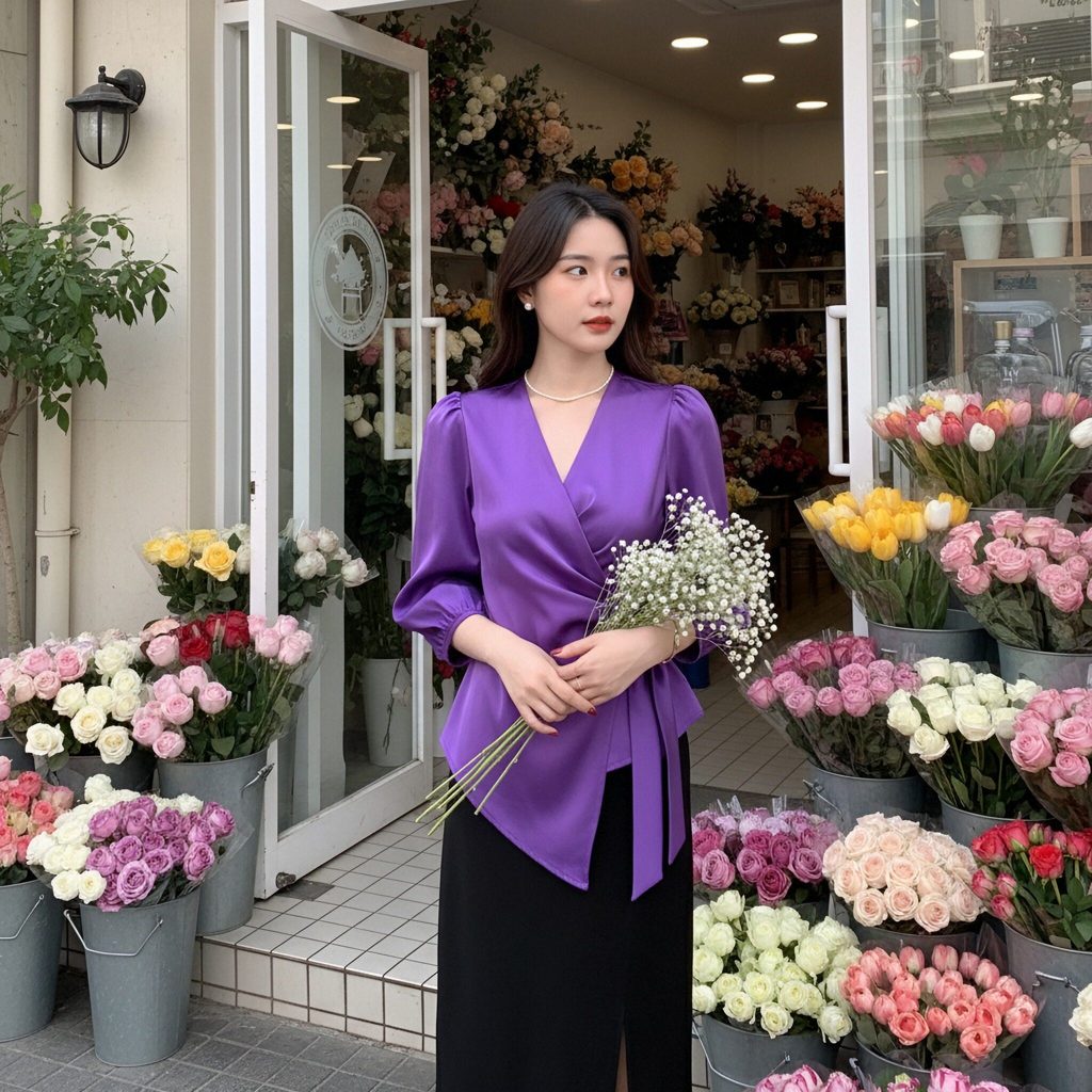 เสื้อคอวีช่วยให้คอดูระหงทรงป้ายหน้าผูกโบว์ข้างเสริมความมั่ รูปที่ 8