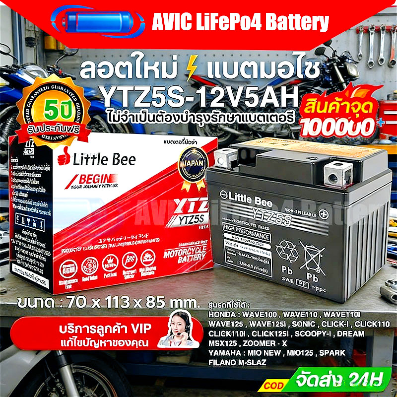 🔥รับประกัน 1 ปี แบตยัวซ่า 5 แอมป์ YTZ5s12v5ah YTZ7s แบตมอไซ เวฟ110i แบตแห้ง wave dream click msx sco