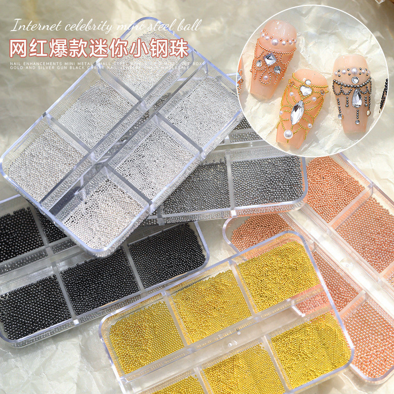 เม็ดไข่ปลา สีเงิน สีทอง ตกแต่งเล็บ มินิเมทัลสตีลบอลตกแต่งเล็บ (0.4–0.8mm) - NT nail