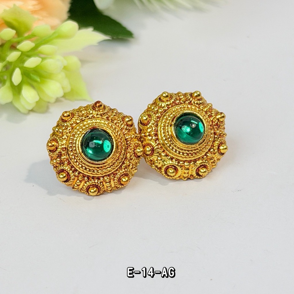 ต่างหูดอกพิกุลก้านเสียบ ลวดลายไทยประณีต สีทองแดง สำหรับการแสดงและงานพิธี