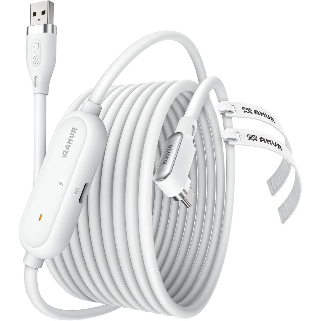 สายลิงค์ 16FT(5M) เข้ากันได้กับสายข้อมูล Meta Quest 3/3S/Pico 4 - พร้อมพอร์ตชาร์จเร็วแยก, ความเร็วสูงสูงสุด 5Mbps โอนเป็น PCVR/SteamVR
