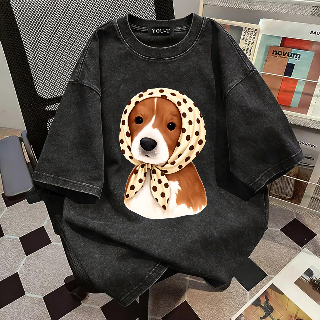 TeeTwoOne โดราเอมอ นเสื้อยืด OVERSIZE “headscarf DOG”ผ้า COTTON100% เสื้อ  ไม่ต้องรีด เสื้อยืดผู้ชาย unisex