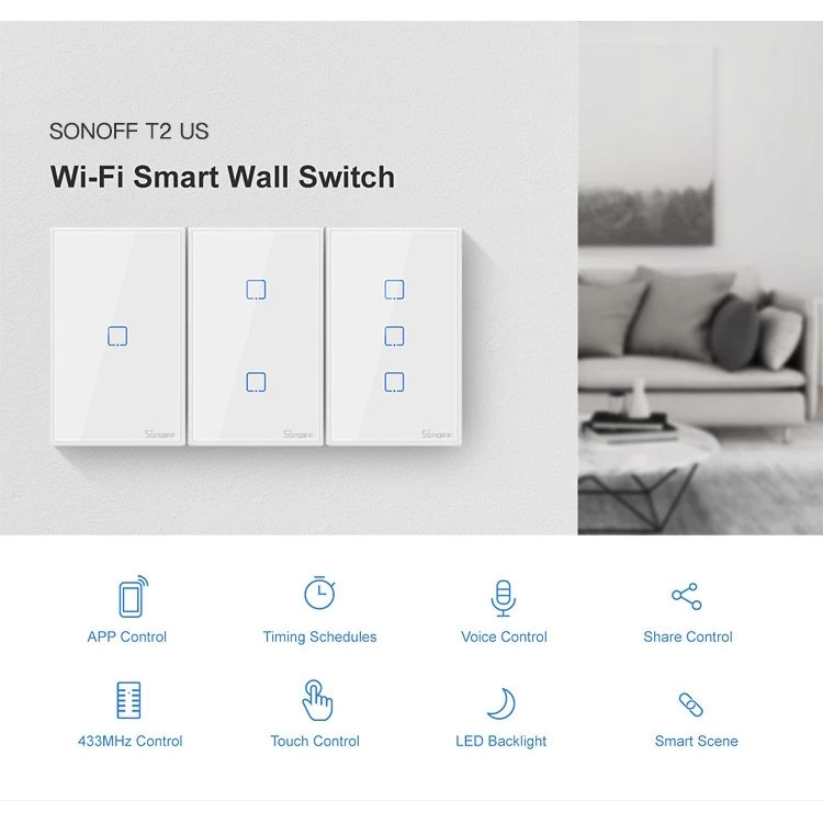 Sonoff T2 Touch สวิตช์ไฟอัจฉริยะแบบสัมผัส 120 มม. thumbnail 5