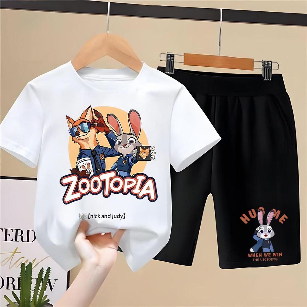 【KIDSWITH】เสื้อยืดเด็ก  Zootopia เสื้อยืดเด็ก คอตตอน ชุดสูทเด็กผู้ชาย ชุดลำลอง 2 ชิ้น แฟชั่น สำหรับเด็กชายตัวเล็ก ๆ เ