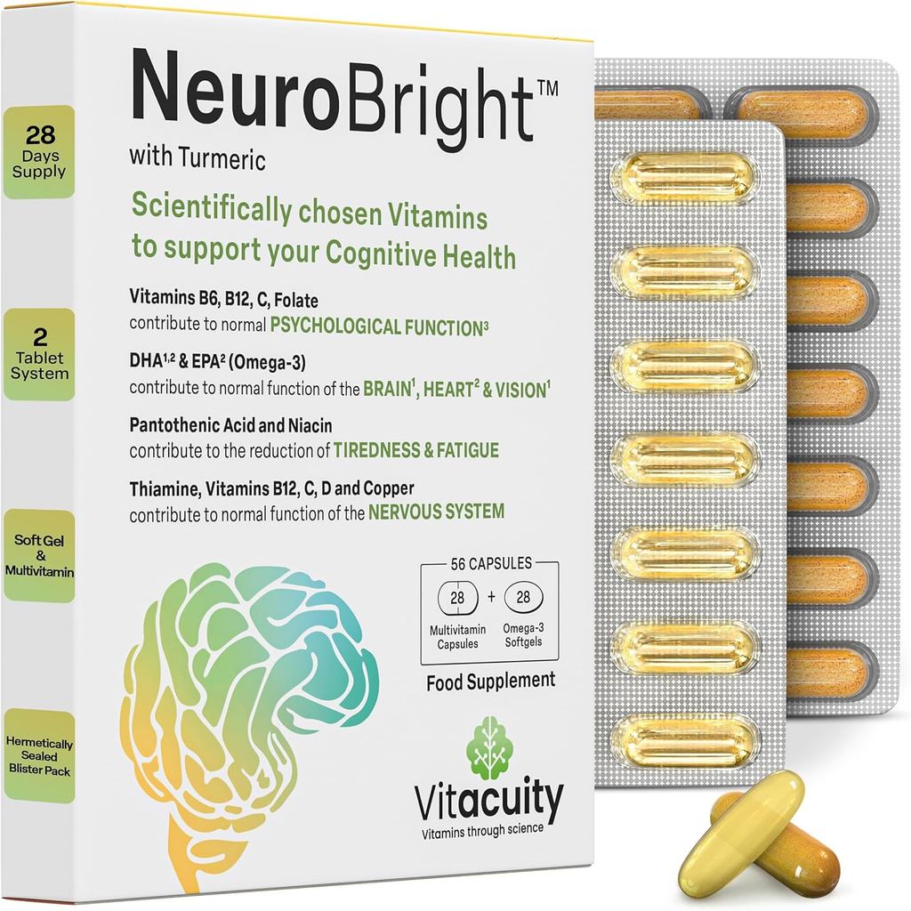 NeuroBright with Turmeric – Brain plement : Strong Omega-3 Softgel + High Dose B-Complex, C, D & E M