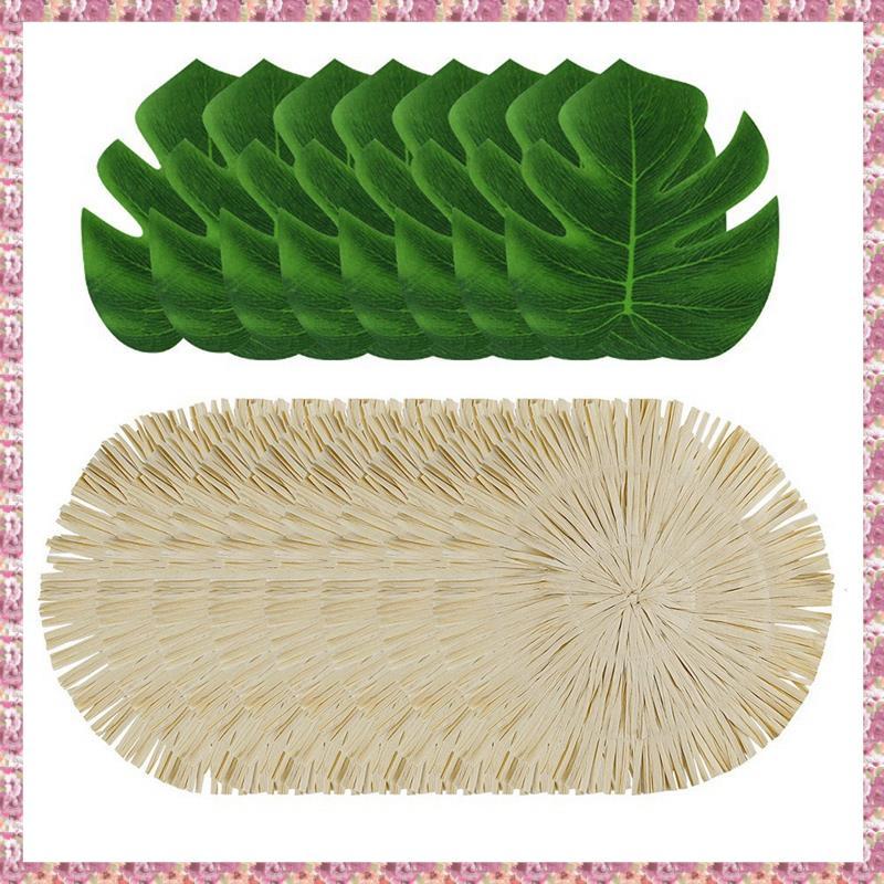 [VCR] 24 แพ็ค Luau Placemats และ Palm Placemat รอบ Luau Fringe Place Mats สําหรับฤดูร้อน Tropical Ha