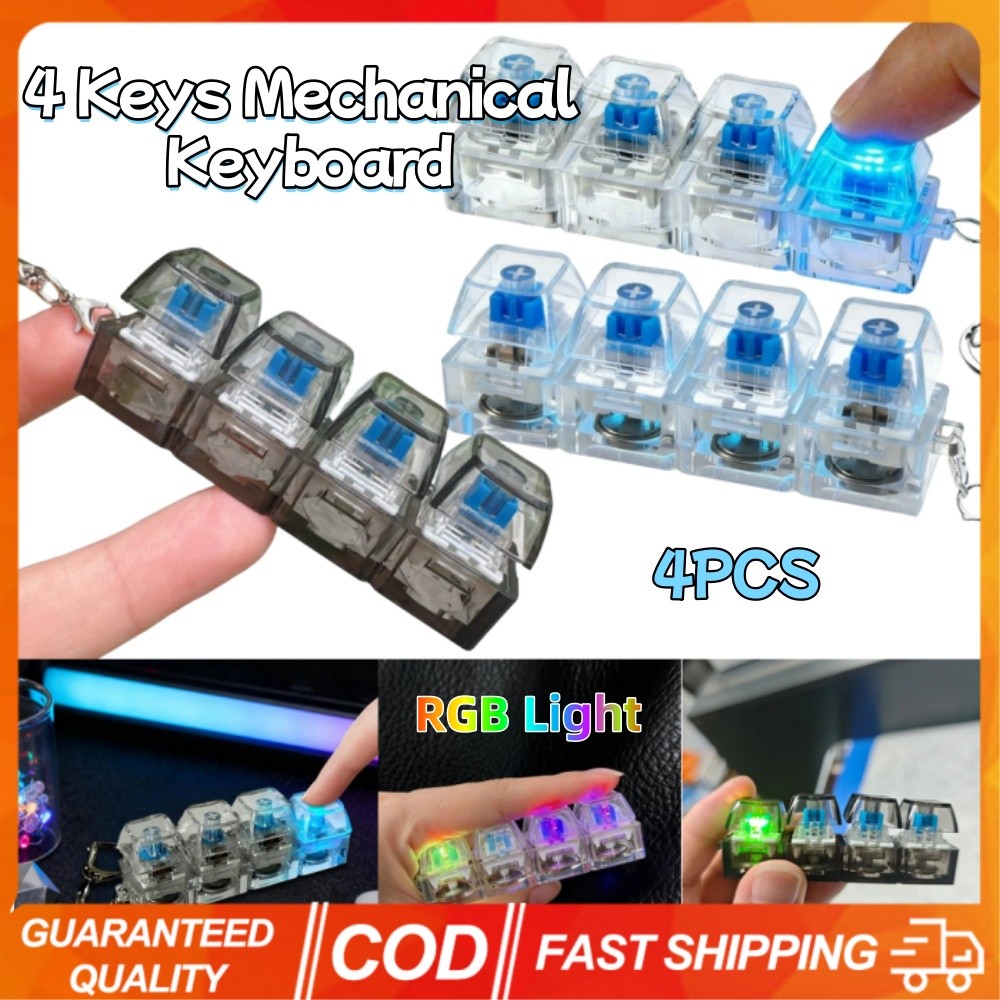 4PCS พวงกุญแจ 4 คีย์คีย์บอร์ด RGB Light ความเครียดบรรเทา Clicker Fidget คีย์บอร์ดสําหรับ Office Home ผู้ใหญ่เด็ก Decompressions เครื่องมือ