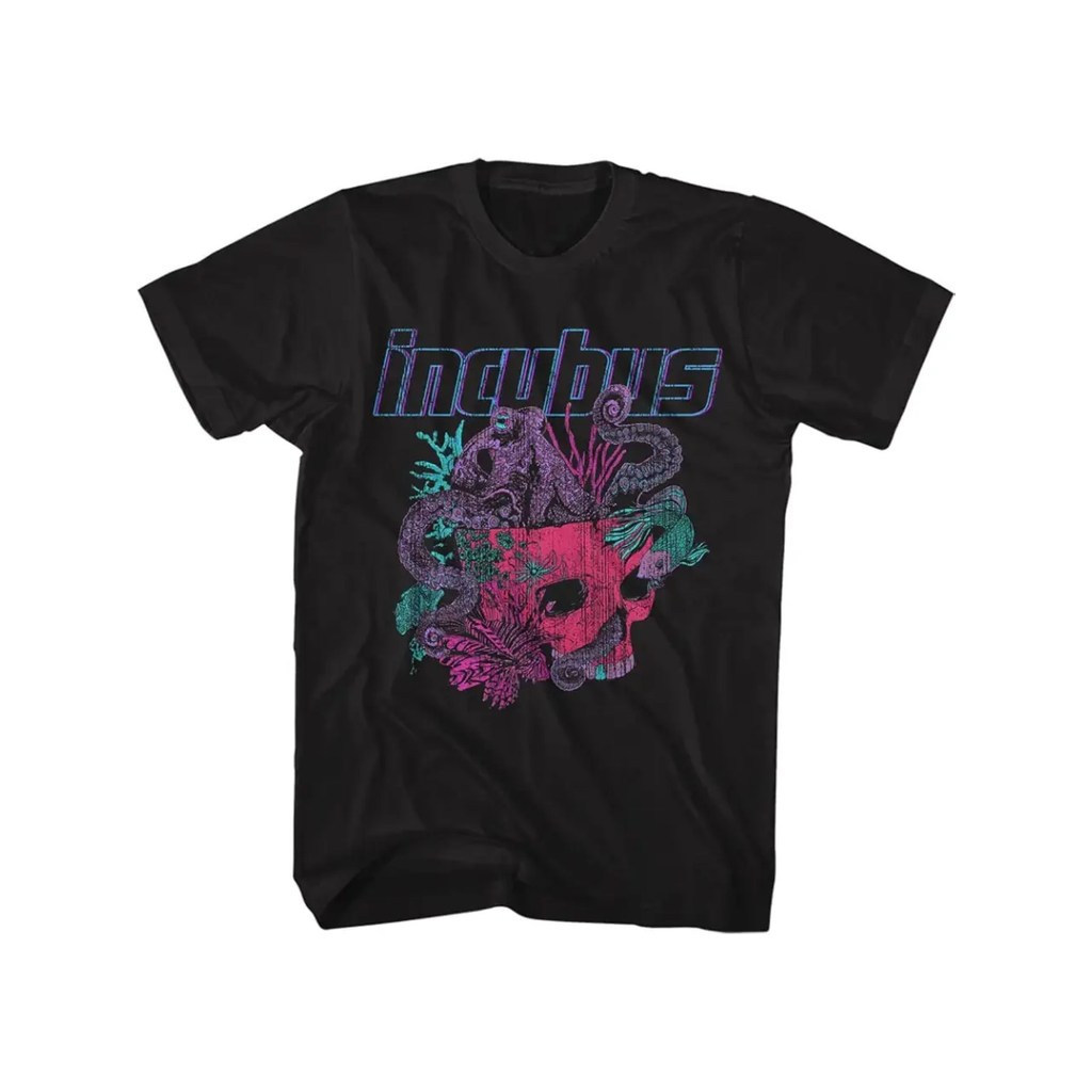 Incubus 90s Rock Band เสื้อยืดแขนสั้นสำหรับผู้ใหญ่ลายกะโหลกปลาหมึก - เสื้อยืดกราฟิกมินิมอล