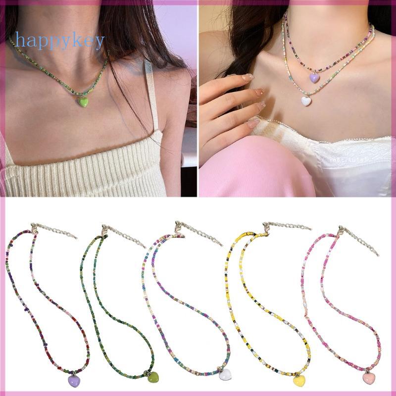 Hap Colored Love- Necklace Handmade Bohemian Bead Necklace Clavicle Necklace
