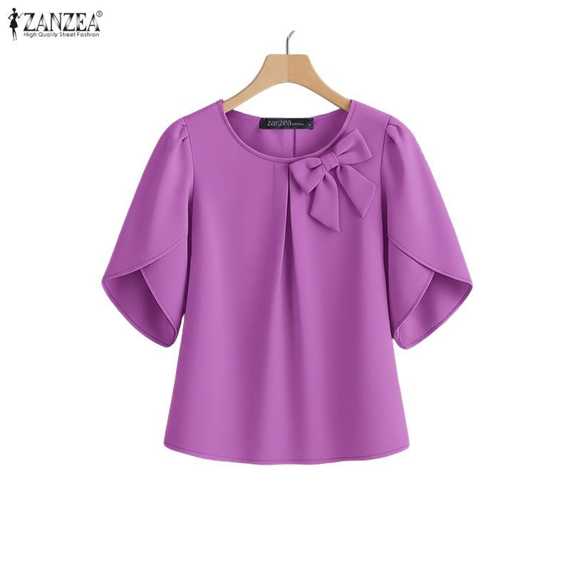 ZANZEA เสื้อหลวมสไตล์เกาหลีสำหรับผู้หญิง ดีไซน์เรียบร้อยและมีลายพิมพ์ดอกไม้beautiful neckline