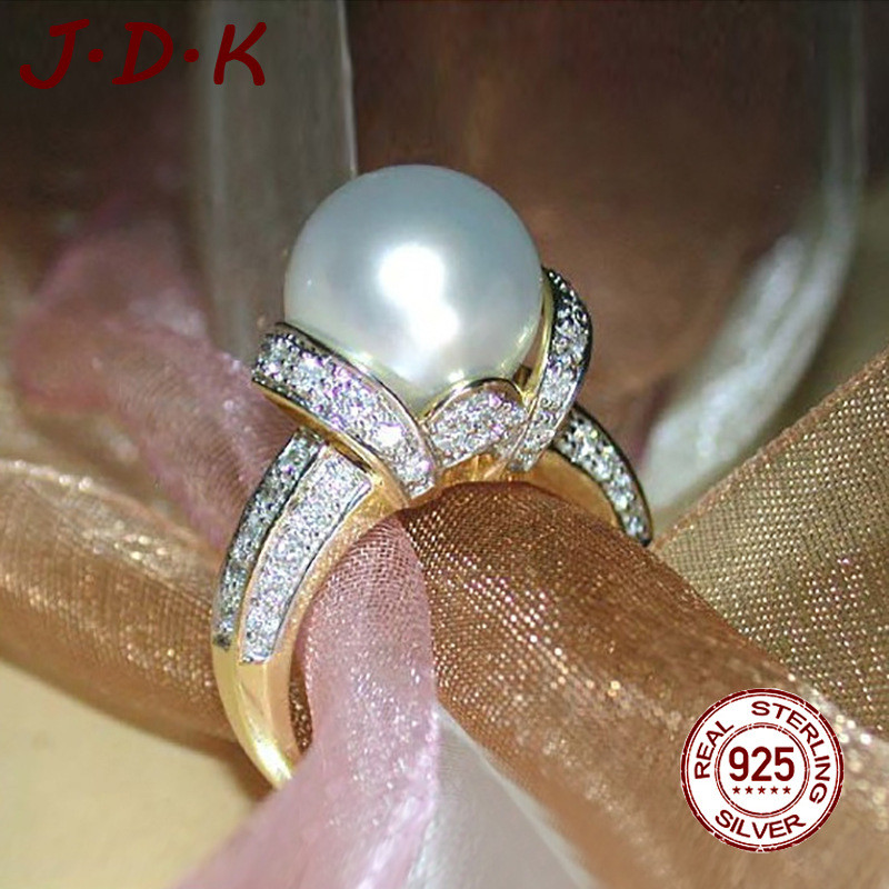 JDK 18K Gold Zircon Pearl Ring เครื่องประดับผู้หญิงใหม่ขายส่ง