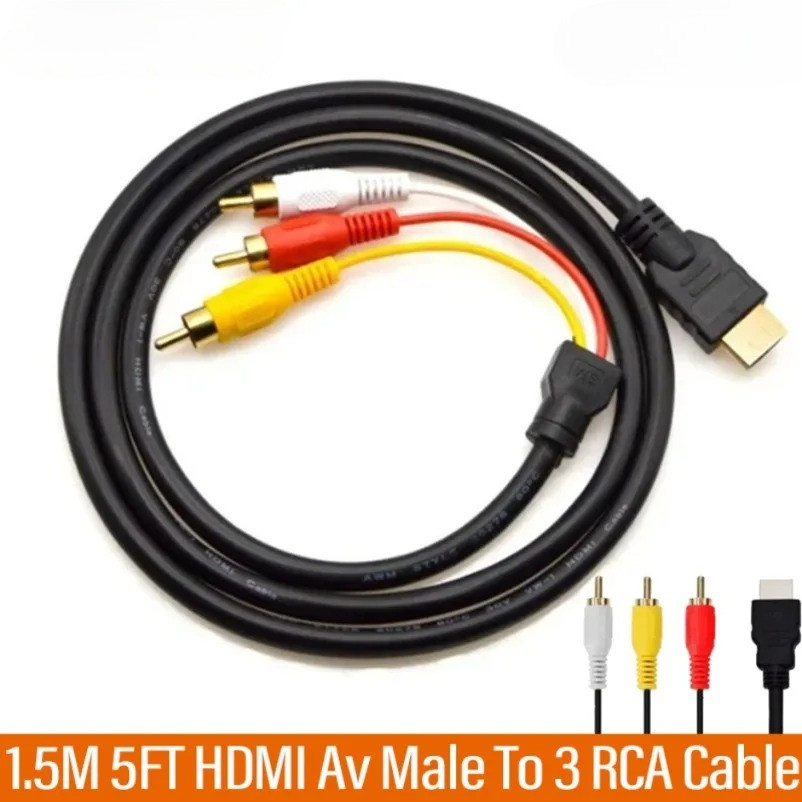 1.5M 5FT HDMI-เข้ากันได้กับAVชาย 3 RCA Conversion TV Set-Box DV DVD Audio Video Cable to 3rca Digita