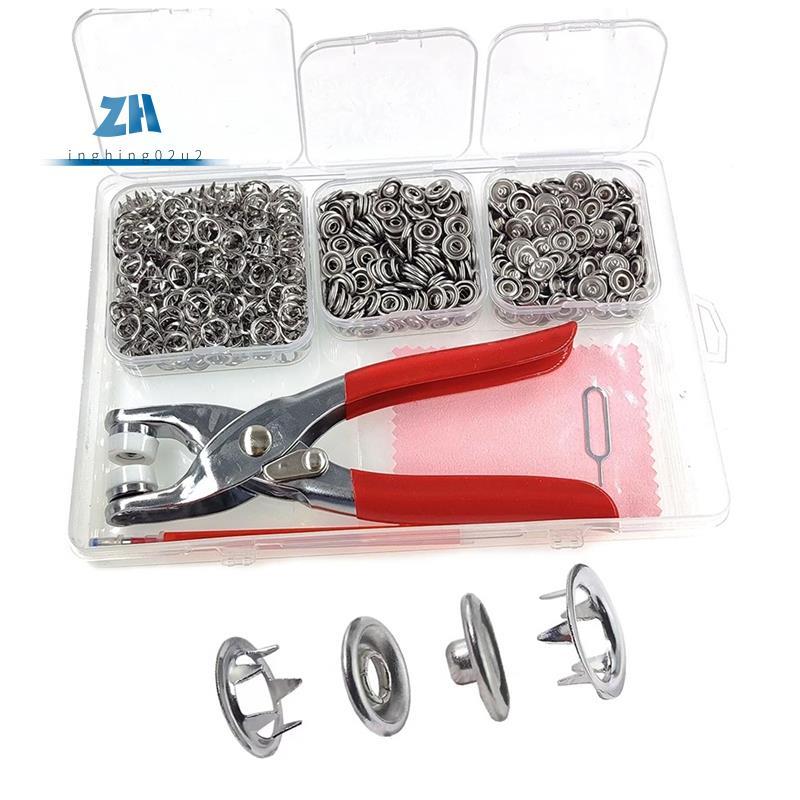 Snap Fasteners Kit 200 ชุด, 9.5 มม.ผ้า Snaps เสื้อผ้า Snaps ไม่มีเย็บ, สแตนเลสปุ่ม Snaps พร้อมคีม Sn