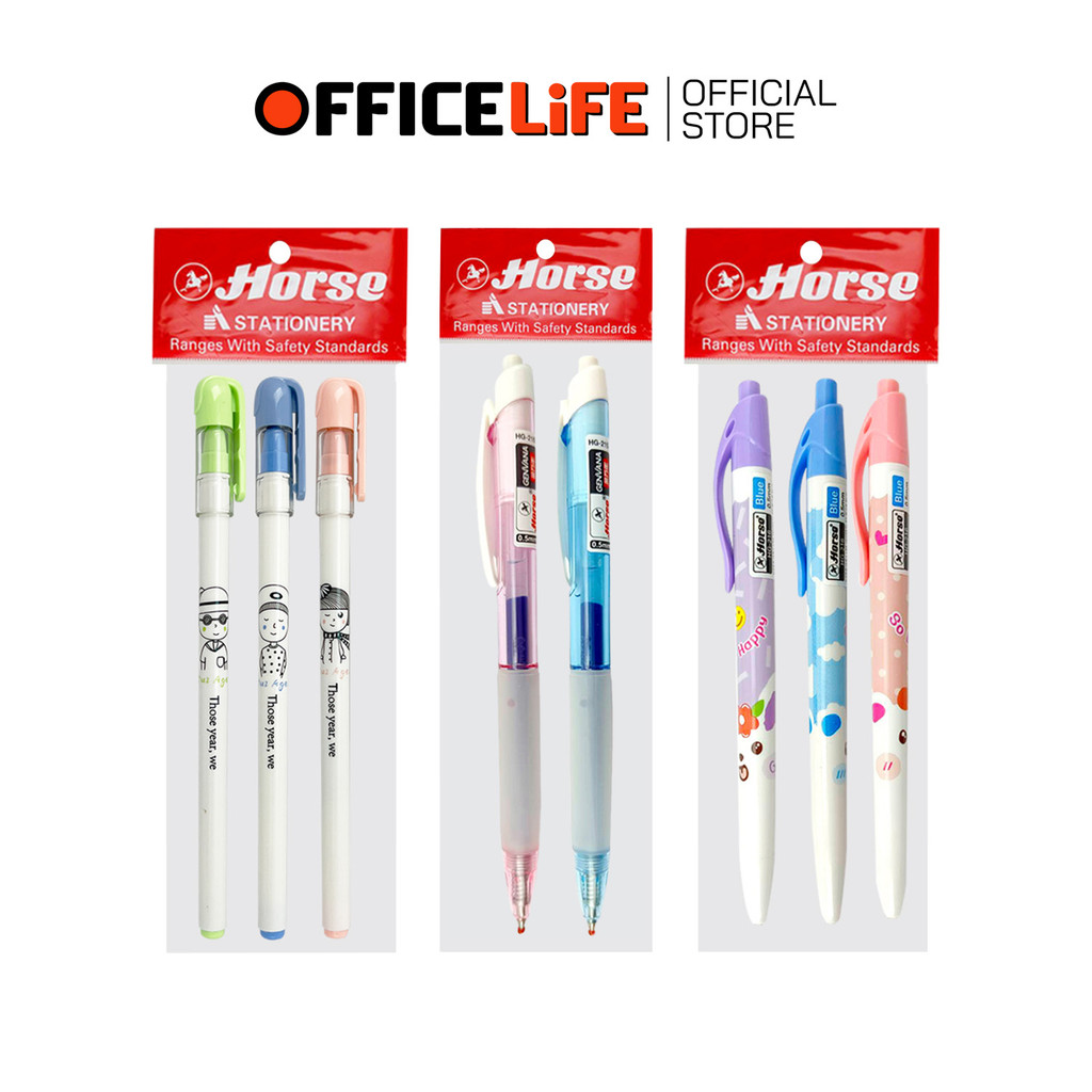 HORSE (ตราม้า) ปากกาเจล Gel ink pen รุ่น HG-215 / 216 / 217 ขนาด 0.5 mm. ( แพ็ค 2 , 3 ด้าม )
