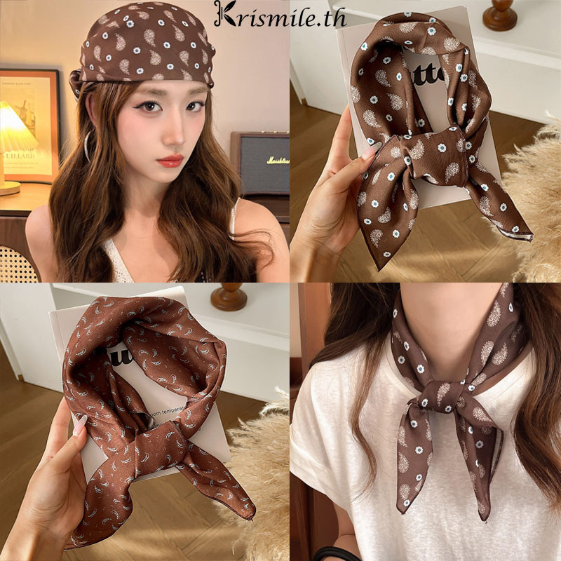 COD-ในไทย💖ผ้าพันคอลายไหมสีน้ำตาลสำหรับฤดูหนาววินเทจแฟชั่น อเนกประสงค์ เหมาะสำหรับใช้เป็นเข็มขัดและที่คาดผม-Kri