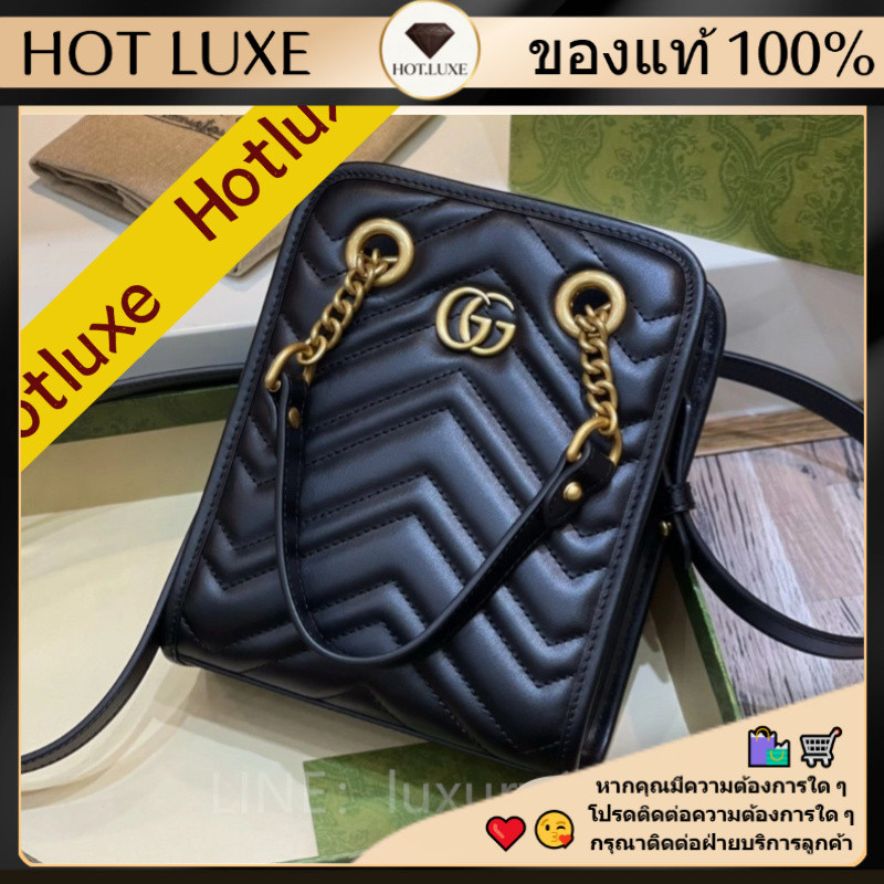 ของแท้ 100% อุปกรณ์เสริมที่สมบูรณ์ Gucci GG Marmont กระเป๋าถือ Tote