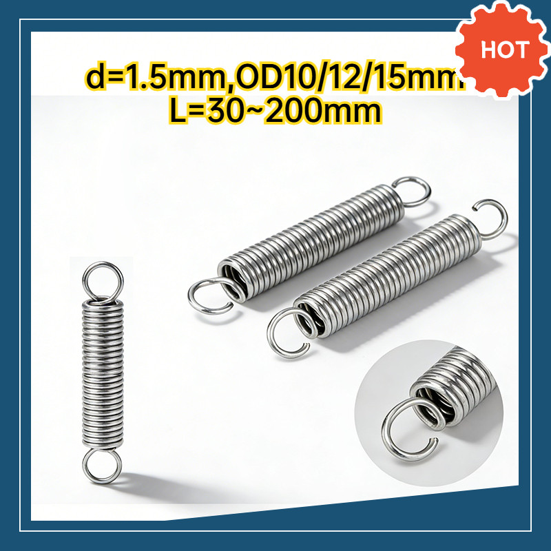 สปริงดึงสแตนเลส 304 แท้ (SUS304 Extension Spring) มีตะขอเกี่ยว 2 ข้าง แข็งแรงทนทาน ไม่เป็นสนิมตลอดอายุการใช้งาน แรงดึงสม่ำเสมอ คืนตัวได้ดีเยี่ยม / Premium Stainless Tension Spring d=1.5mm,OD10/12/15mm,L=30~200mm DX-TH-03 ราคา ถูกที่สุด ดีลบีเคเค