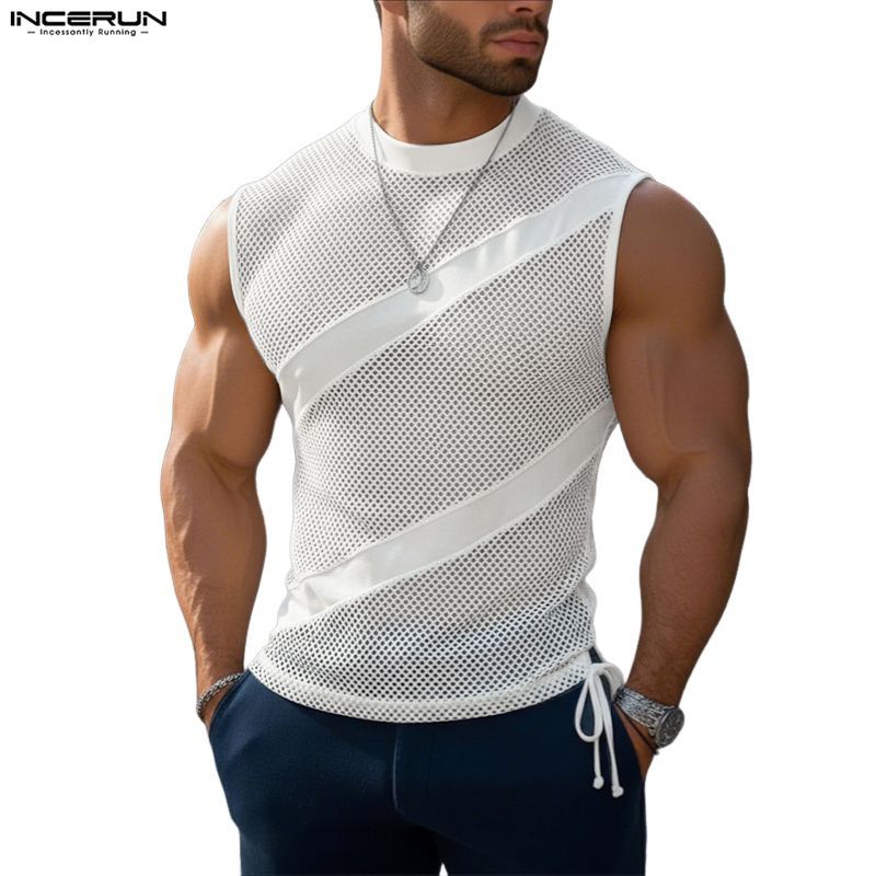 INCERUN  mens mesh cutout vest