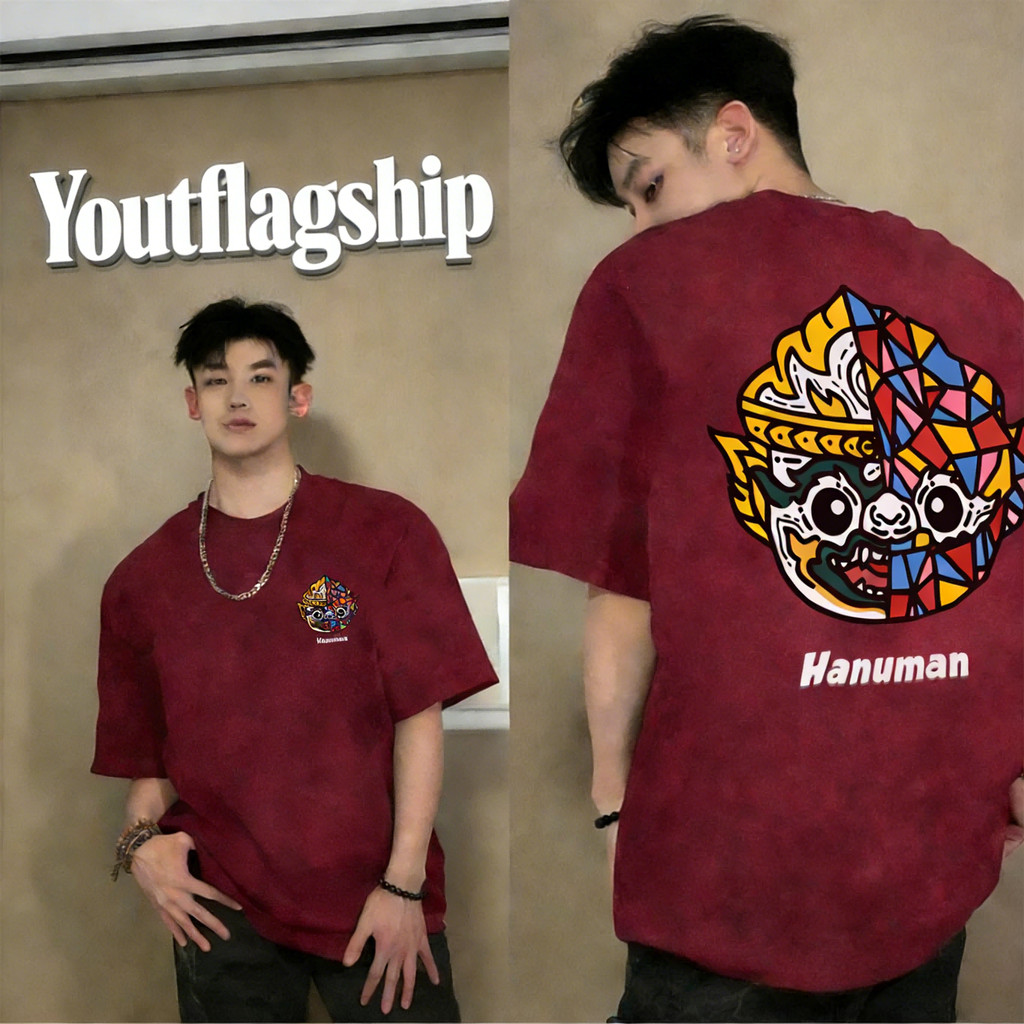 Y-T🧸เสื้อยืด Oversize เสื้อยืดฟอก เสื้อวินเทจ  คอตตอน100% เกรดพรีเมียม ไม่หดตัว - ลาย HANUMAN