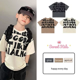 SweetKids พร้อมส่งจากกทม🌸เสื้อยืดเด็ก🍓เสื้อแขนสั้นเด็กผู้ชายหน้าร้อน ลายตัวอักษร สไตล์เท่ๆ ใส่สบายหายใจได้ แมทช์ง่าย