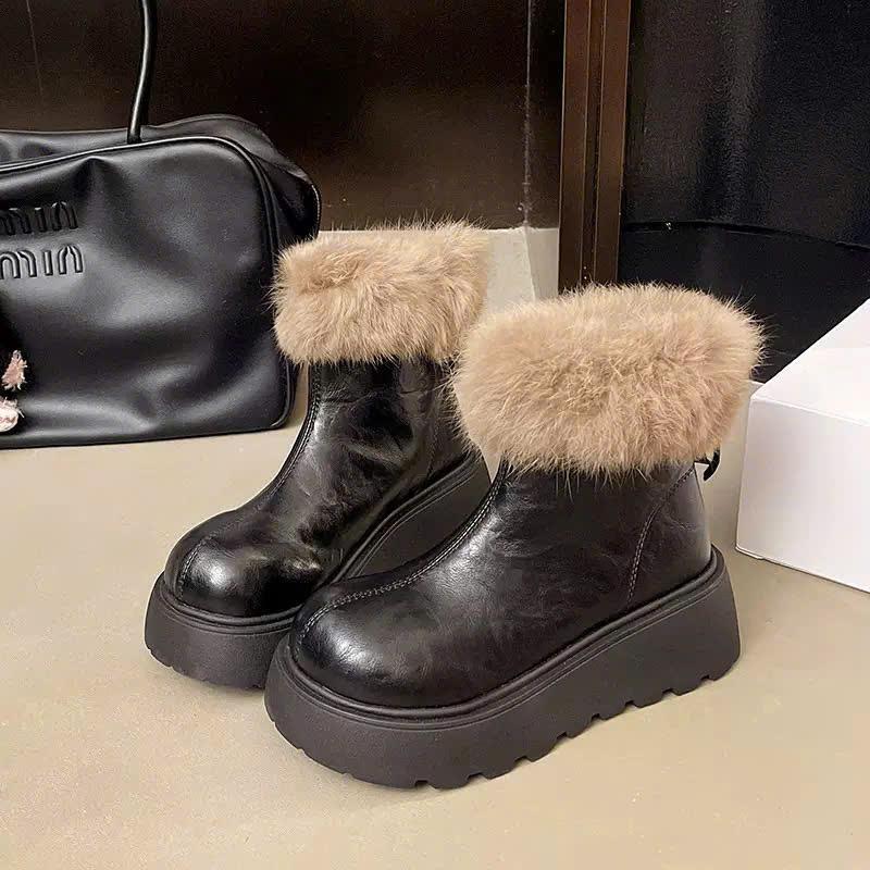 รองเท้าบูทผู้หญิงคอปกขนสัตว์สุดอบอุ่น - พื้นบุนวมนุ่ม - ขนาด 36–40 – 2 สี-MSP ยาว