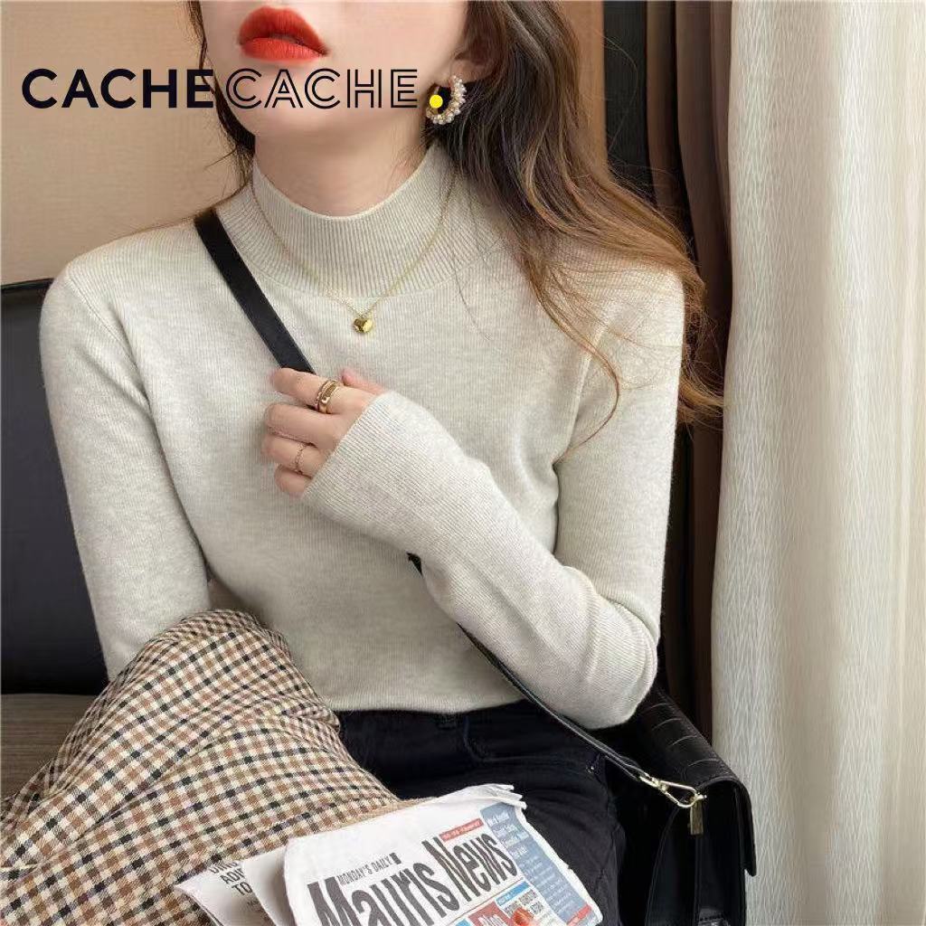 เกาหลีเกาหลี2026ซอง ซอง ถักผู้หญิงฤดูใบไม้ผลิฤดูใบไม้ร่วงครึ่งคอปกสูงฐานด้านในฤดูใบไม้ร่วงฤดูหนาวเสื