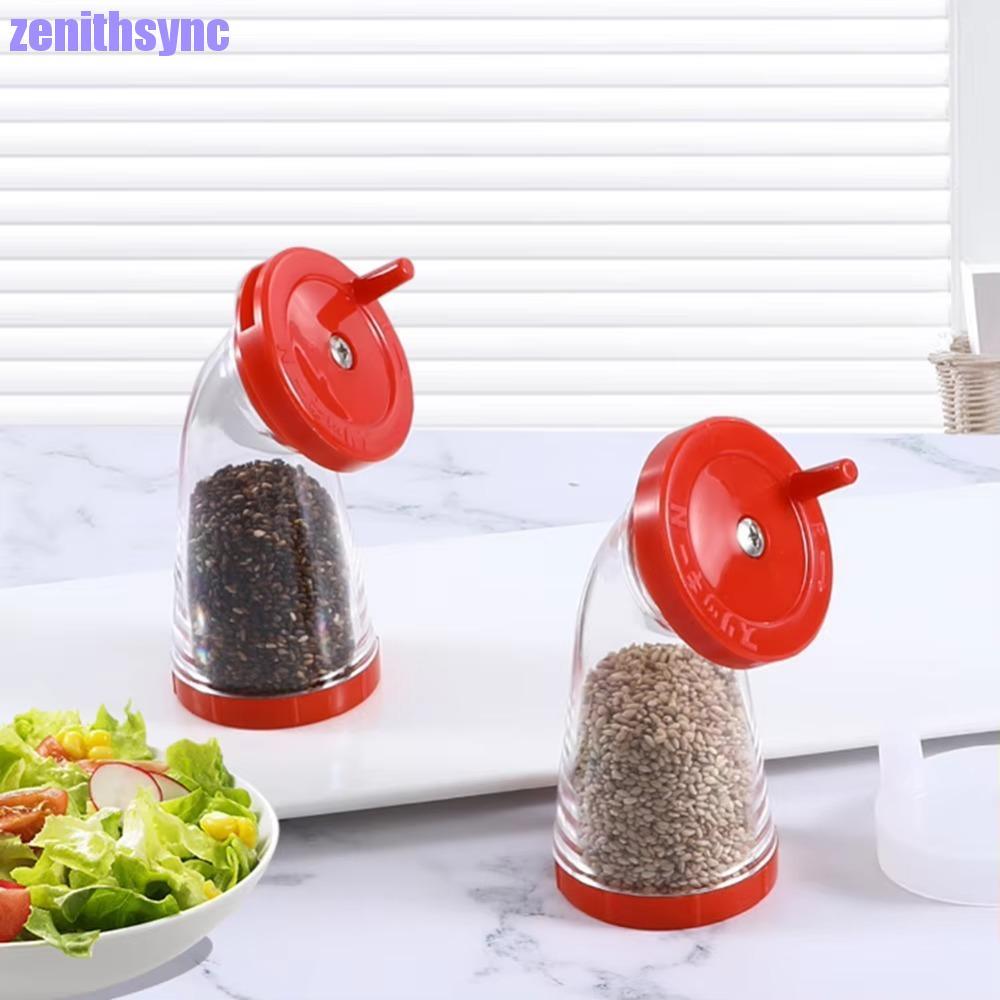 ZENITHSYNC เครื่องบดงาด้วยมือ, เครื่องจ่ายงาร่างกายโปร่งใสแบบหมุนด้วยมือ, พลาสติกแบบพกพาพร้อมฝาปิดกันความชื้น, ร้านอาหารขวดยางา