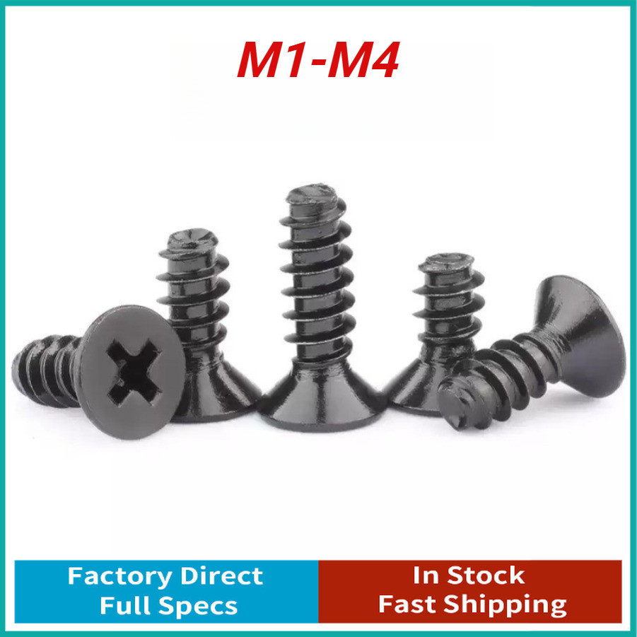 KB cross countersunk หัวหางแบน self-sting สกรูของเล่นเหล็กคาร์บอนสีดํา, สกรูไฟฟ้า M1-M4FSR-MB