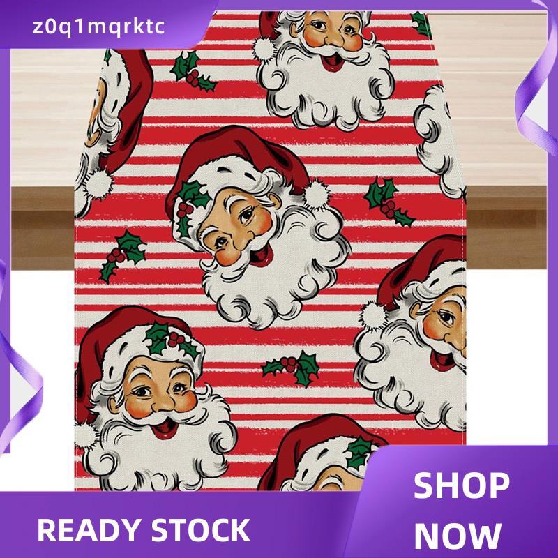 z0q1mqrktc Christmas Table Runner Red StripesSanta Xmas ฤดูหนาวตกแต่งตารางสําหรับ Home Kitchen อาหาร