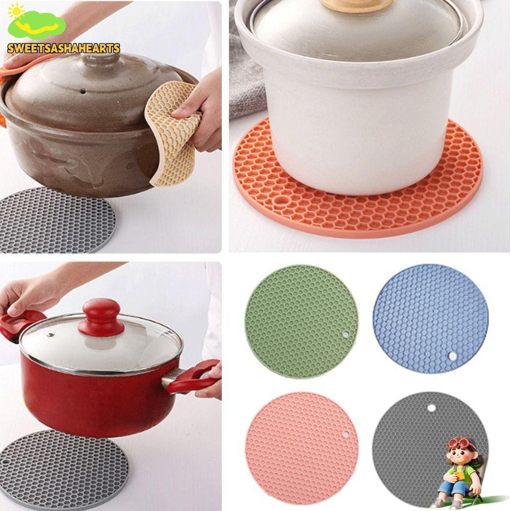 SWEE เสื่อซิลิโคน Trivet, หม้อครัวทนทานเสื่อทนความร้อนซิลิโคนผู้ถือหม้อ, ทรงกลมอุปกรณ์ครัวทนความร้อนรังผึ้งรูปเสื่อสําหรับหม้อร้อนและกระทะ