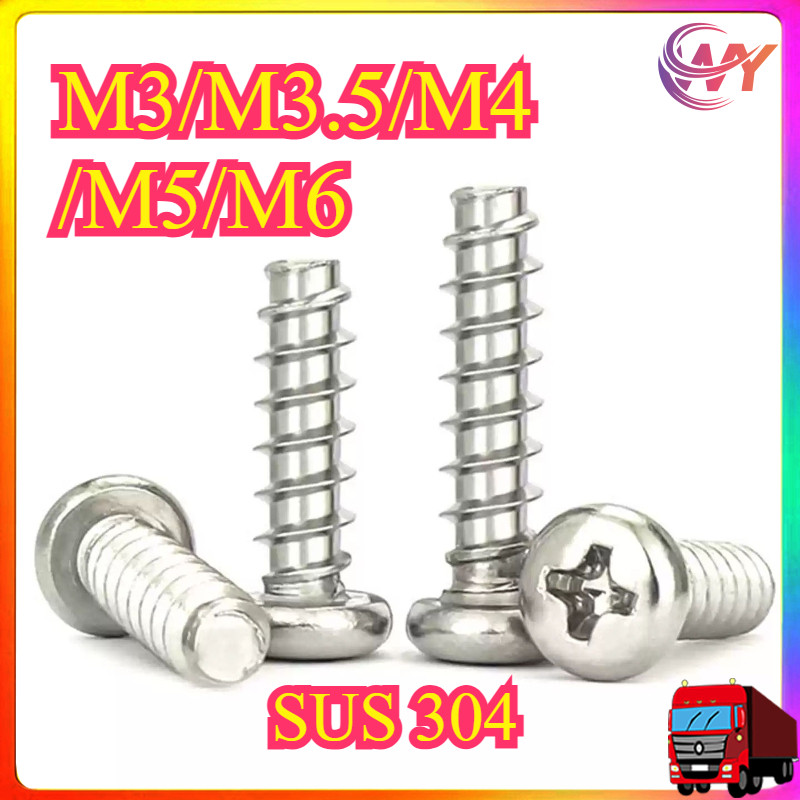 304 สแตนเลสข้ามหัวกลมแบนหางแตะตัวเองสกรูขนาดเล็กอิเล็กทรอนิกส์หัวกระทะสกรูไม้ M3/M3.5/M4/M5/M6 * L3-