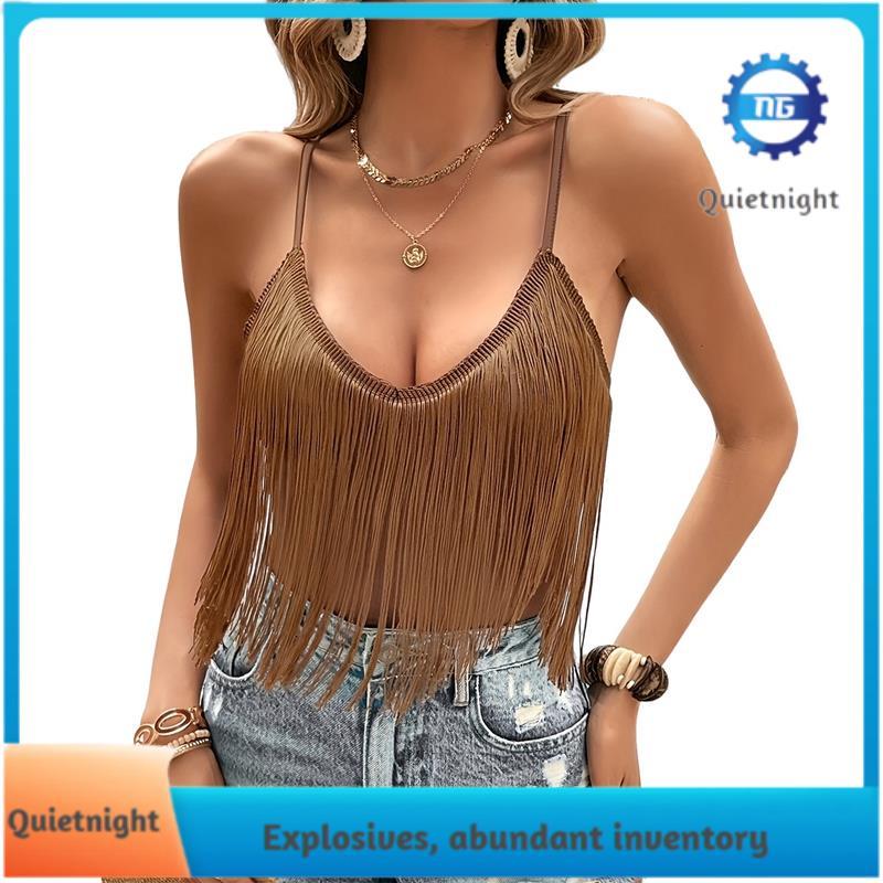 [quietnight.ph] Womens Western Cowgirl Top - Country Concert Dress Festival Tassel Hem Boho Camisole
