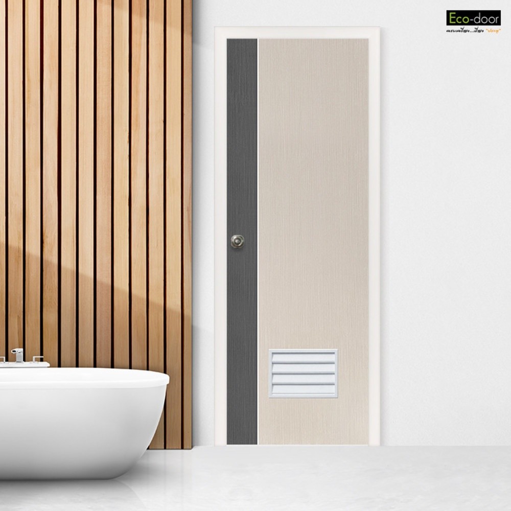 ECO-DOOR  ประตู UPVC เอ็กซ์ทรูชั่น  รุ่น PD2 ภายใน ขนาด 70x200 ซม. สีเกรย์ไอเวอรี่ (เจาะลูกบิด) ยอดข