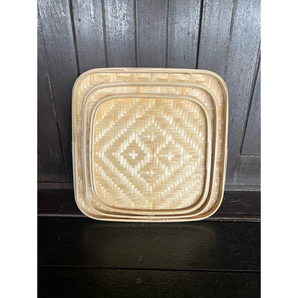 ถาด กระด้ง ถาดเสริฟ กระด้งตกแต่งผนัง ลายไทย สานยกขอบกันตกหล่น มี 3 ขนาด