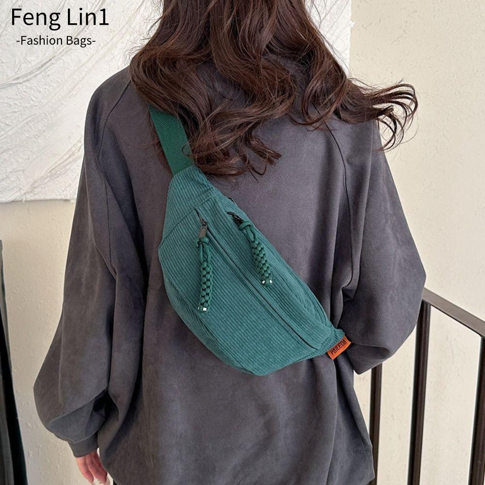Fengling กระเป๋าคาดเอว, Corduroy ความจุขนาดใหญ่ผู้หญิง Fanny Pack, สีทึบกีฬากลางแจ้งสะโพกกระเป๋า Crossbody กระเป๋าคาดหน้าอก