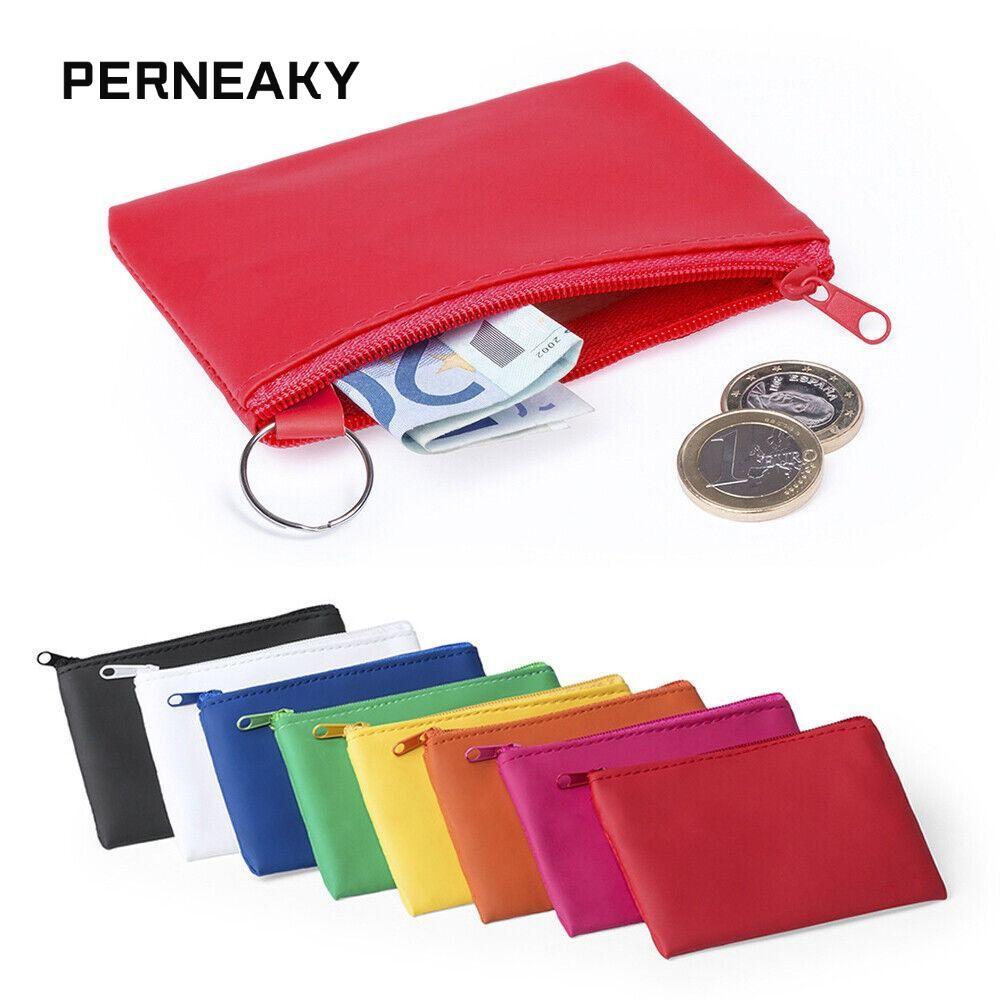 PERNEAKY กระเป๋าซิป PU ขนาดเล็ก เปลี่ยนสีสีทึบ ใส่เหรียญ เงิน กระเป๋าสตางค์