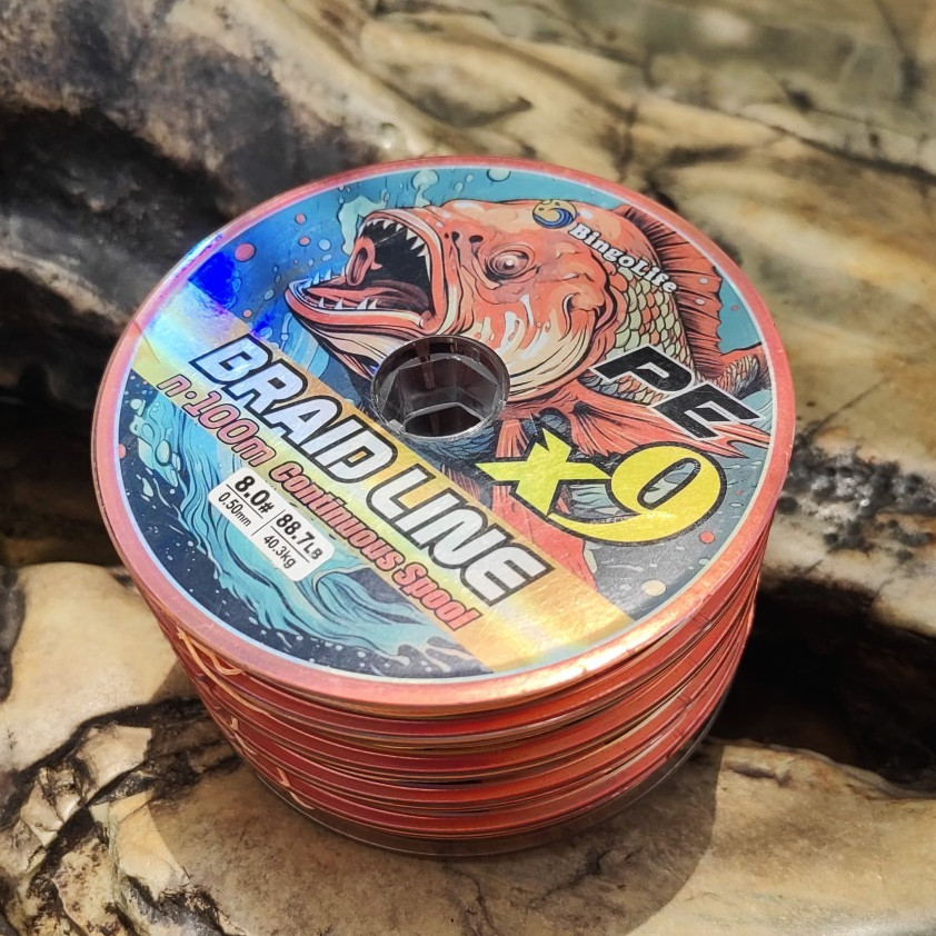 BingoLife สายตกปลาถัก PE X9 เชื่อมต่อขดลวดสีส้ม 5x100m Strong 7 กก. ~ 40.3 กก. โดยไม่หักใน Reel สําห