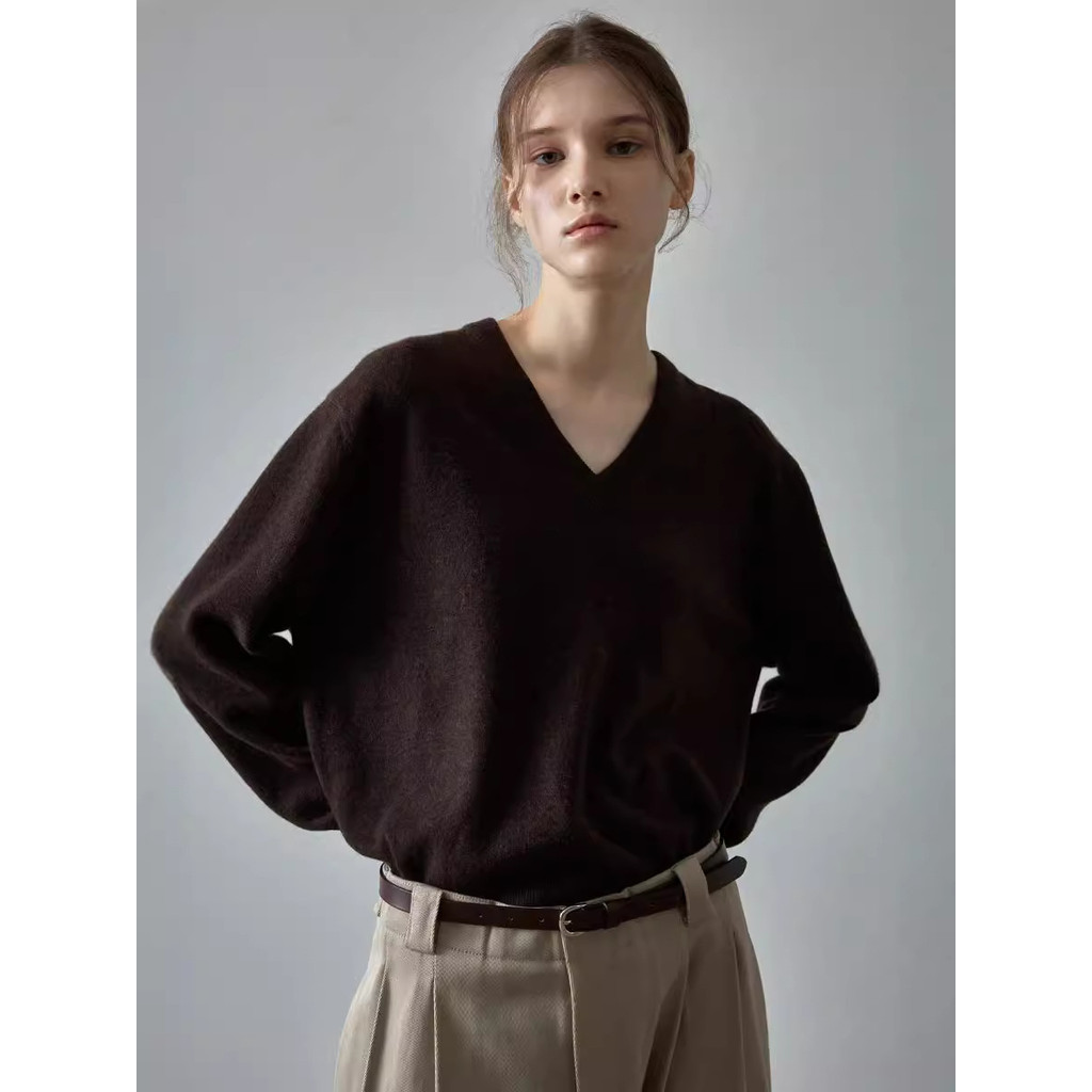SR-STUDIOFAC*DE PATTE*N 羊毛 女 简约 宽松 V领 针 kill衫 Q5L5