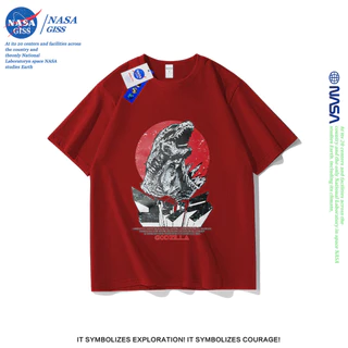 NASA เสื้อยืดชายหญิงแขนสั้น สตรีทฮิปฮอป summer GODZILLA พิมพ์ลาย คอตตอน คอกลม หลวมและระบายอากาศ