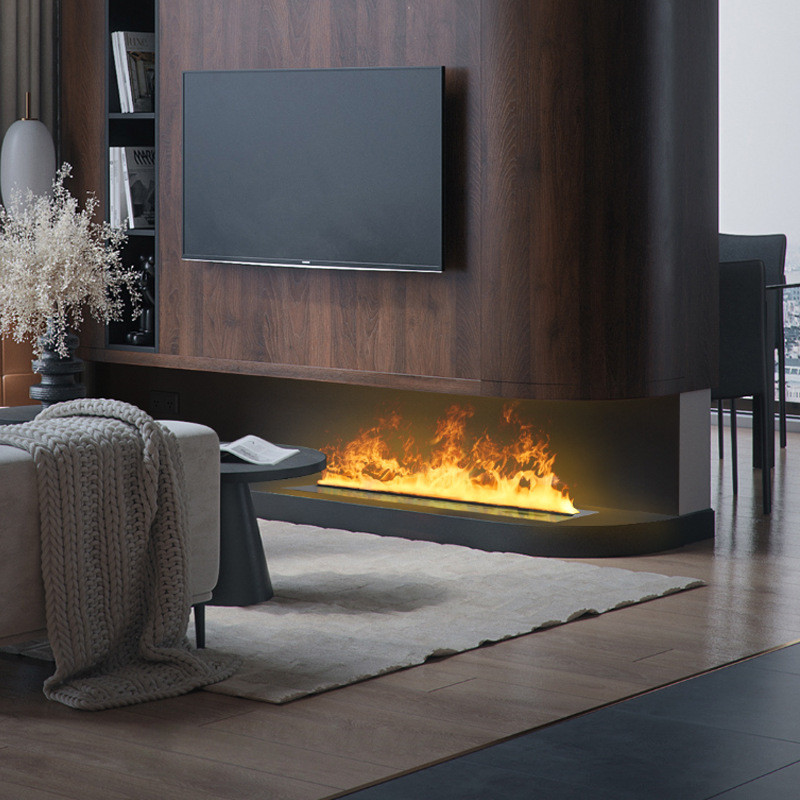 Ultra-Thin APP เสียงอัจฉริยะ 9D จําลองเปลวไฟ Humidifier Villa ตกแต่งในครัวเรือนฝัง 3D Atomizing Fire