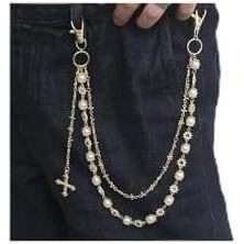 Layered Daisy Pearl กระเป๋าสตางค์ Rhinestone ดอกไม้หัวใจ Cross กระเป๋า Chs พวงกุญแจกางเกง Jean Chain