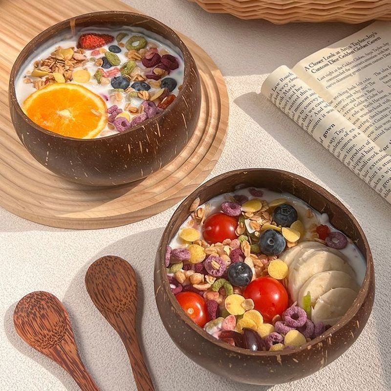 椰子酸奶木碗水果沙拉甜品椰壳家用早餐燕麦片然椰子壳V2.3Coconut Yogurt Wooden Bowl Fruit Salad Dessert Coconut Shell Home Break