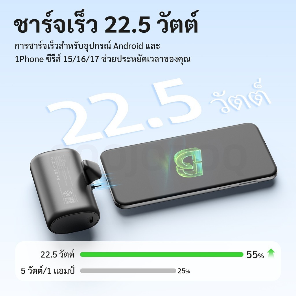 GOOJODOQ 10000mAh Power Bank 22.5W Ultra Fast Charging Built-in Lightning & USB-C Interfaces Precise LED Display Screen รูปที่ 2