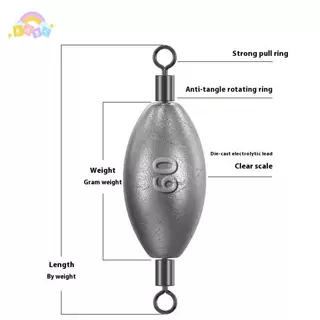 เซ็ท sinkers สำหรับตกปลา 5 ชิ้น ตะกั่วทรงมะกอก หมุนได้ ใช้งานหลากหลาย