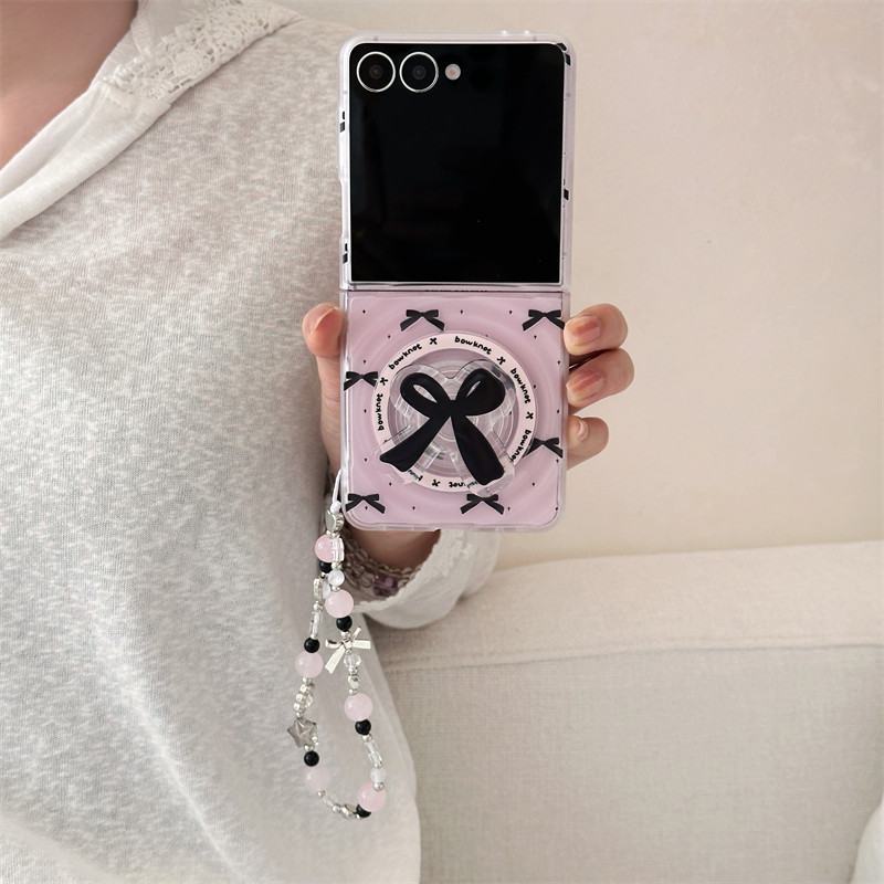 น่ารัก Wave Point Bow Magnetic Bracket สร้อยข้อมือเคสโทรศัพท์สําหรับ Samsung Galaxy Z Flip 7 FE 6 5 