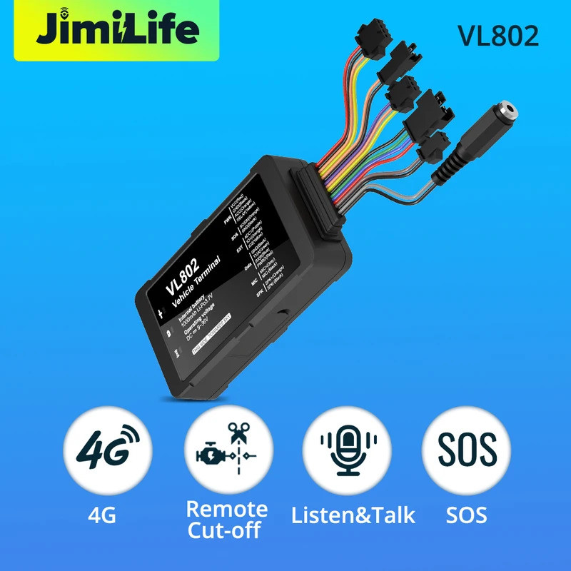 Jimi VL802 รถ Tracker 4G GPS Locator อุปกรณ์ติดตามรถสําหรับรถ Fleet Management ระยะไกลตัด Anti-thief