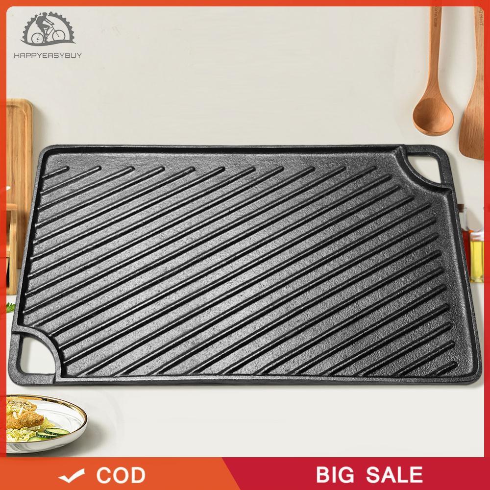 16.5X9.5 นิ้วเหล็กหล่อย่างแผ่น Reversible Griddle Pan สี่เหลี่ยมสําหรับแก๊สเตาตั้งพื้นเตาอบหรือเปิดไ