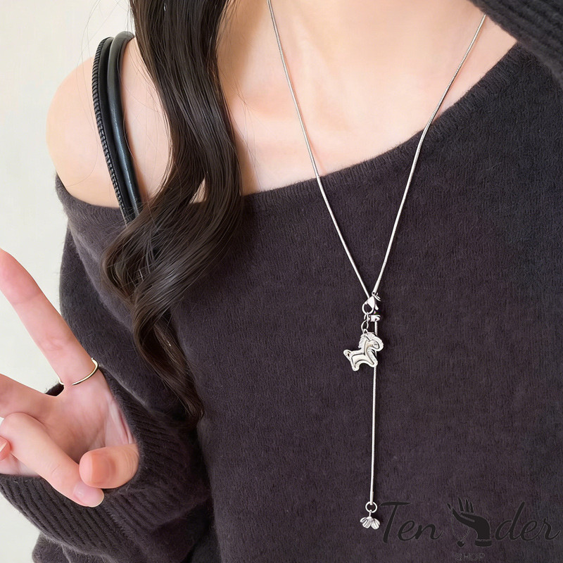 COD-ส่งเร็วจากไทย🎀สร้อยคอจี้รูปม้า พร้อมพู่ห้อย ปรับระดับได้ด้วยเชือกดึง สวยงาม ใช้งานได้หลากหลาย เหมาะสำหรั-Ten